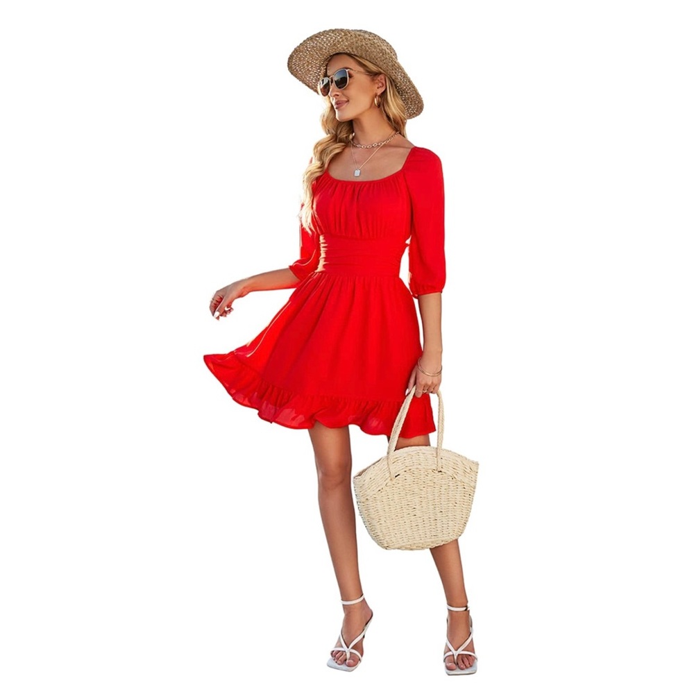 Women’s Casual Lantern Sleeve Ruffled Hem Mini Dress (XXL) NWT
